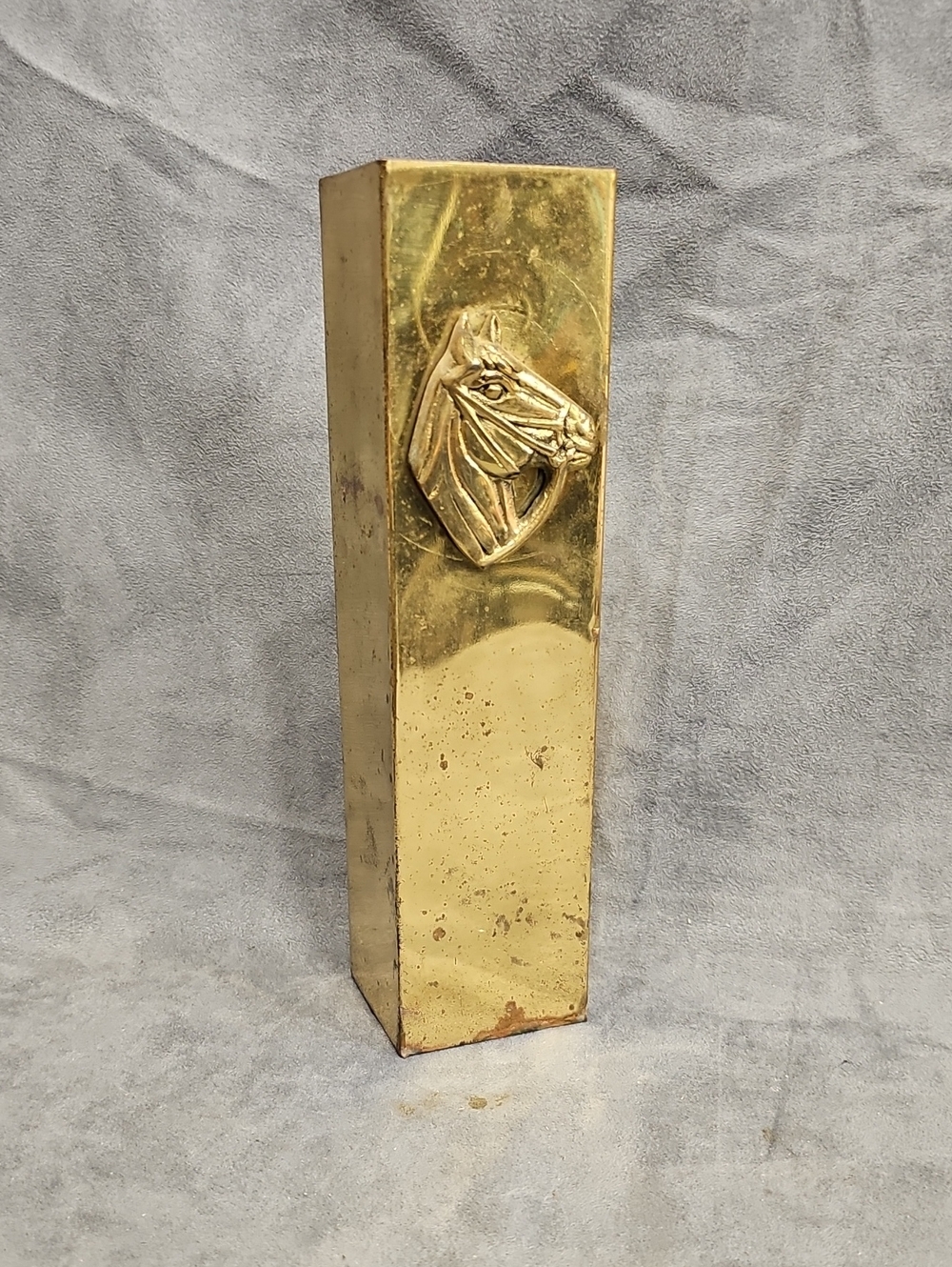 Vintage Horse Head Match Holder Brass Tone Newspaper Western Rustic Fireplace
